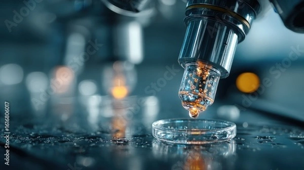 Fototapeta Scientific discovery: A close-up view of a microscope in laboratory