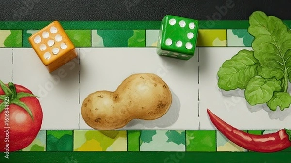Obraz Potato game board dice vegetables tabletop