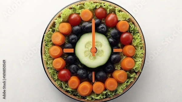 Obraz Healthy fruit & veggie clock on white background