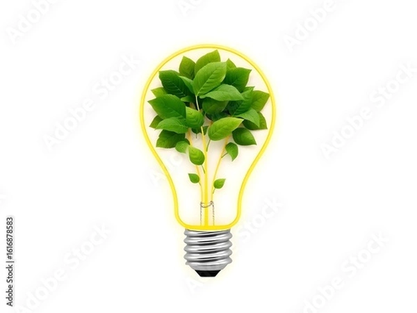 Obraz Sustainable Energy Concept with Leafy Lightbulb