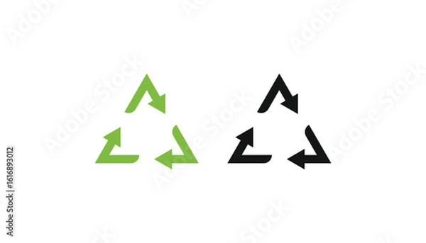 Obraz Green and black recycle symbol vector set. Perfect for eco-friendly designs, sustainability projects, zero waste campaigns, environmental awareness, packaging labels, and recycling icons