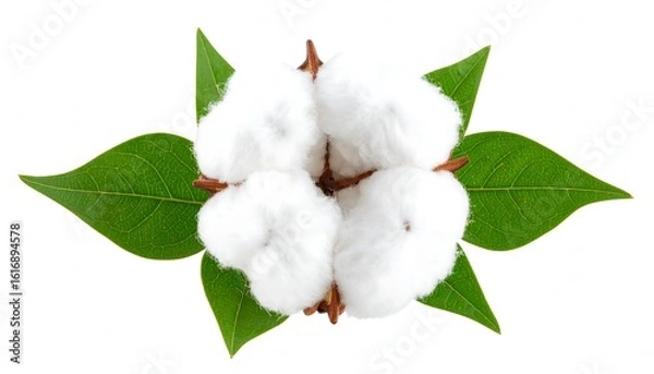 Fototapeta Cotton boll with leaves, top view