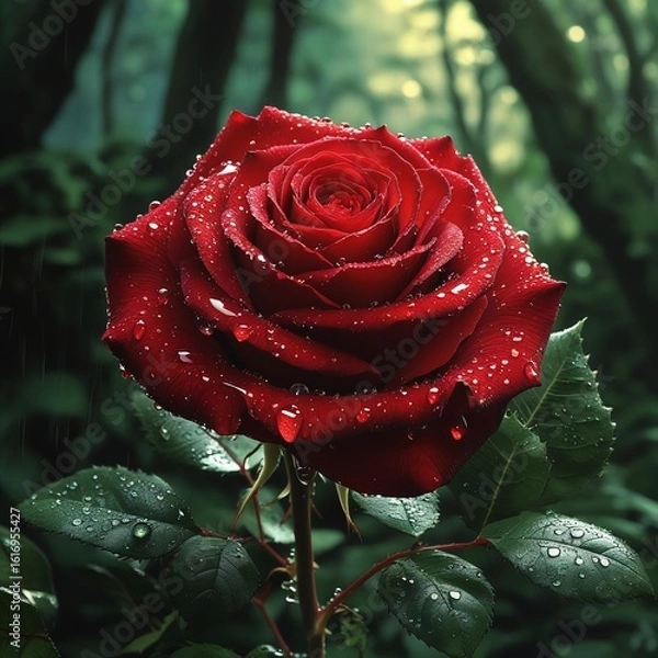 Obraz red rose with water drops