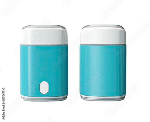 Fototapeta Two teal-colored rectangular containers, side-by-side, glossy finish, one with a white circle