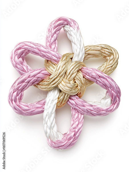 Fototapeta ピンクと白の紅白の紐で編んだフラワー型結び