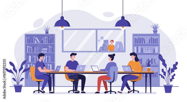 Fototapeta Team Working Together in Modern Office Setting.