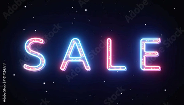 Fototapeta Neon SALE Sign Glowing in Red and Blue  Online Storefront Promotion Light
