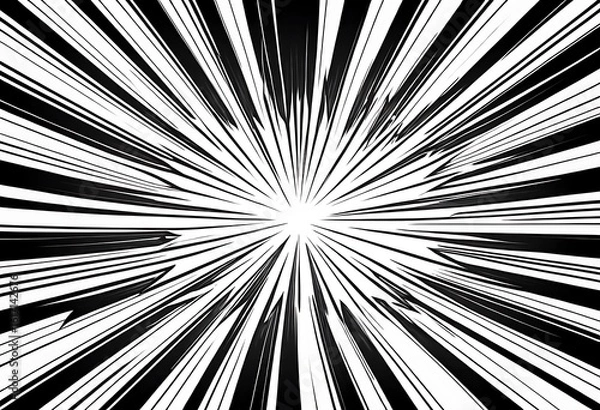 Fototapeta Abstract Black and White Radial Comic Speed Lines Background with Central White Spot