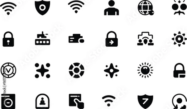 Fototapeta Collection of Black and White Technology and Security Icons 2