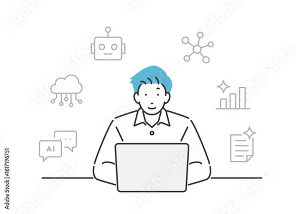 Fototapeta AIを仕事に活用しているビジネスマン
