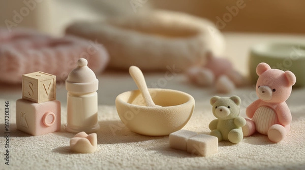 Obraz Adorable Baby Room Decor with Soft Toys