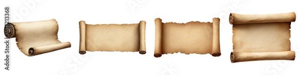 Fototapeta Vintage parchment scrolls with aged texture and curled edges, evoking nostalgic and historical feeling of ancient documents