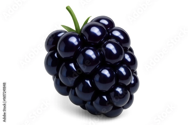 Obraz Ripe blackberry hanging with vibrant green leaves, showcasing glossy drupelets against transparent backdrop