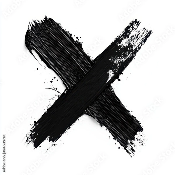 Obraz Black brush stroke x mark isolated on white background