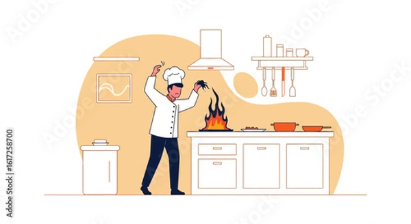 Fototapeta Stressed Chef Experiencing Cooking Disaster And Restaurant Culinary Emergency