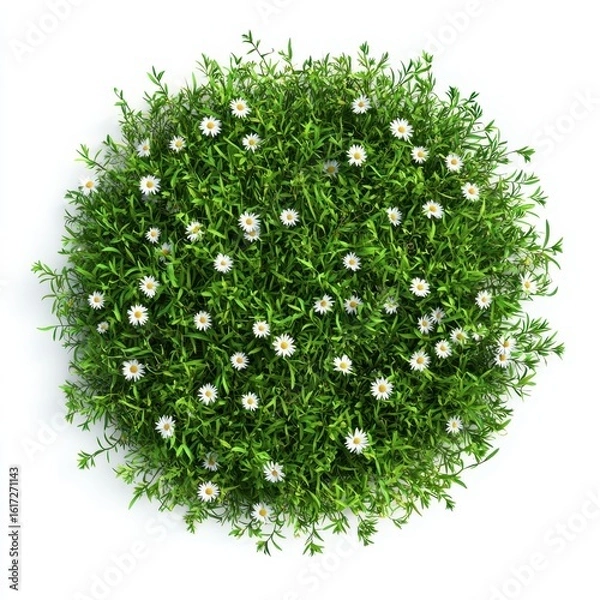 Obraz Round green bush with small white flowers isolated on white background