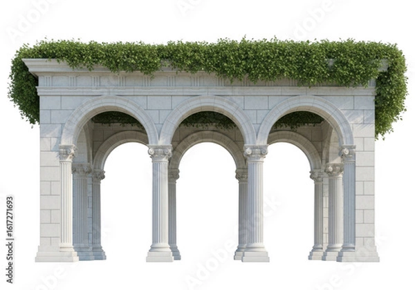 Fototapeta Ancient roman archway with greenery isolated on transparent background