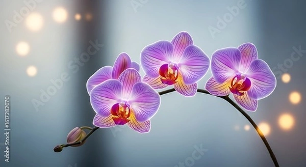 Obraz Delicate purple orchids bloom with ethereal light and bokeh