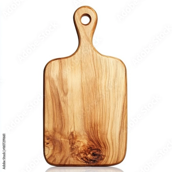 Obraz Rustic wooden cutting board with handle isolated on white background