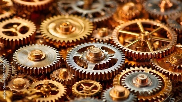 Fototapeta Close-up view of intricate gears in motion.