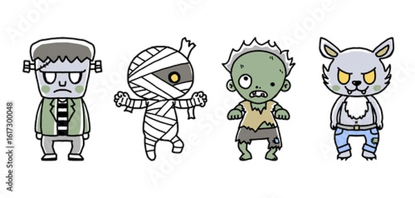 Fototapeta Halloween characters, monsters hand drawn illustrations
