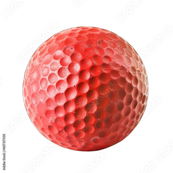 Fototapeta Close-up of a bright red golf ball.  The dimpled surface is prominent