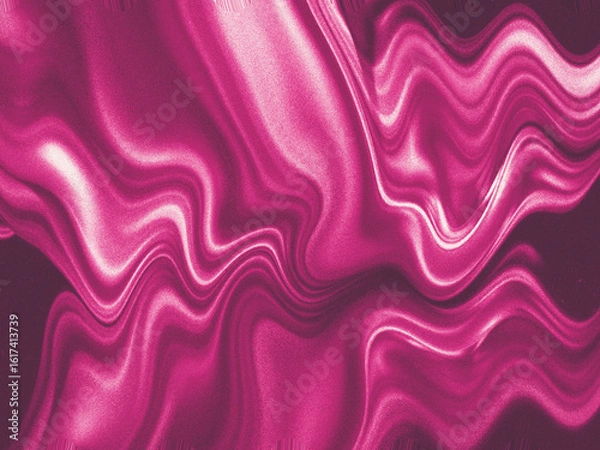 Fototapeta Vibrant pink liquid metal waves in a fluid motion. An abstract digital background with a shimmering, grainy texture and distorted light effect.
