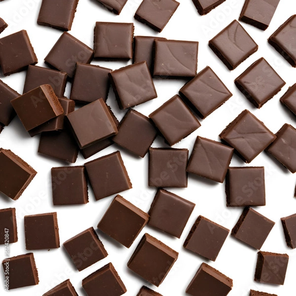 Fototapeta Pile chopped, milled chocolate isolated on white, top view