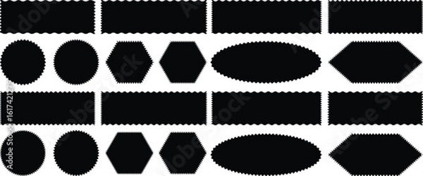 Obraz Zig zag edge rectangle shape, black collection. Geometric zig zag wavy labels, isolated on white background. Rectangle shape frame with zigzag edge. zigzag frame. 