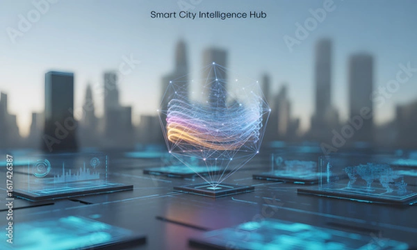 Obraz Smart City Intelligence Hub: Digital Urban Network & Data Visualization