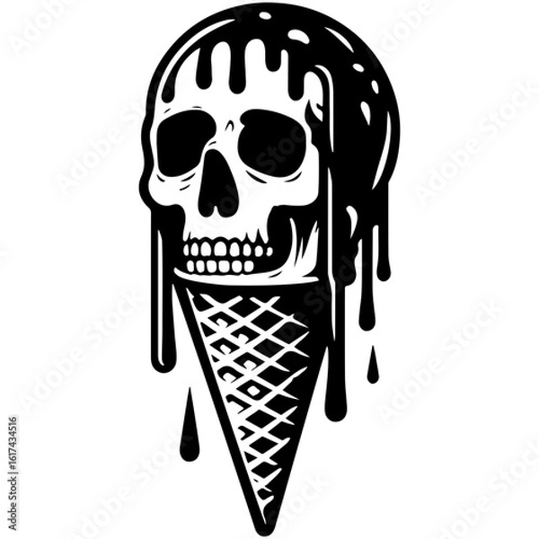 Fototapeta Ice cream with a cute Scull on a white background.