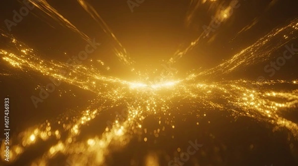 Fototapeta Golden particles flowing in a dynamic abstract design.