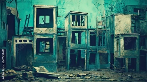 Fototapeta A collection of dilapidated, weathered buildings.