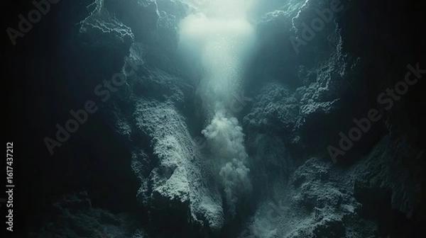 Fototapeta Underwater geological formations illuminated by light.