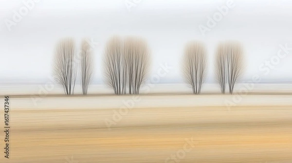 Fototapeta Bare trees stand in a muted landscape.