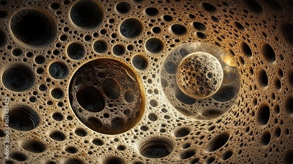 Fototapeta Intricate, textured surface with embedded spheres.