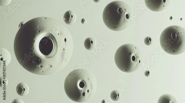 Fototapeta Abstract design of light gray spheres with textured craters.