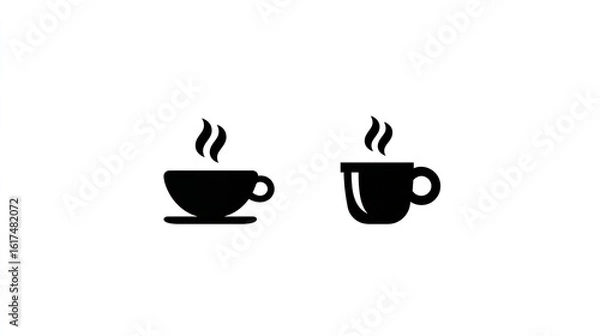 Fototapeta Black vector icon of a coffee cup and mug on a white background, Generative AI.