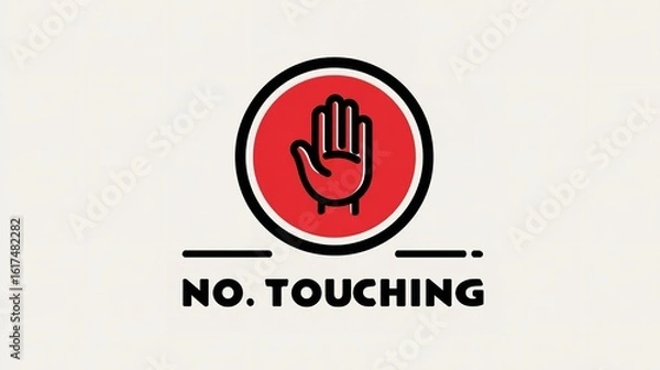 Fototapeta No hand sign vector illustration on a white background, Isolated graphic element for a banner, web page template, or the title of "No Touching", Generative AI