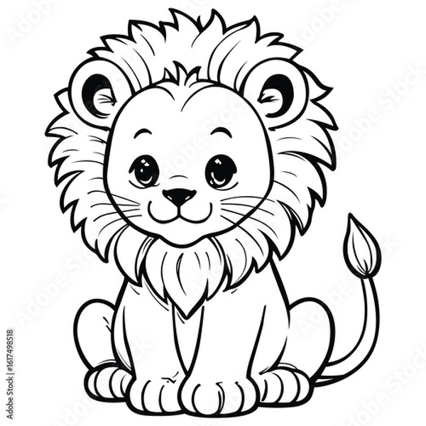 Fototapeta Cute Lion Line Art Illustration