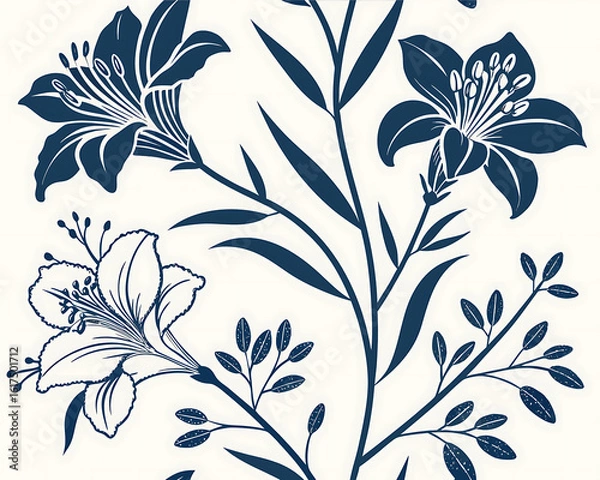 Fototapeta Floral pattern in dark blue