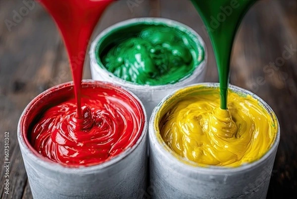 Obraz Colored inks being poured into containers