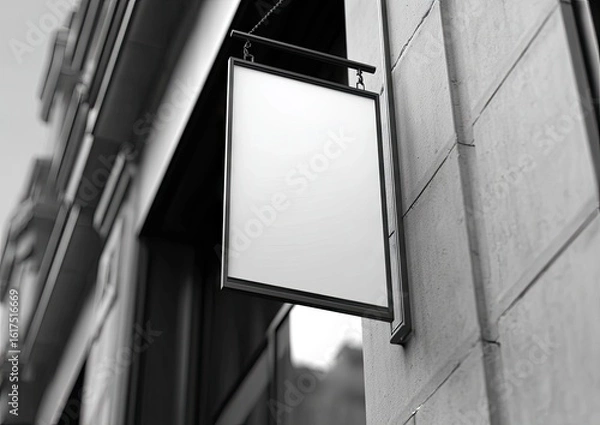 Obraz Empty sign hanging from a stone building facade
