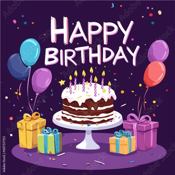 Fototapeta Birthday cake, balloon vector image