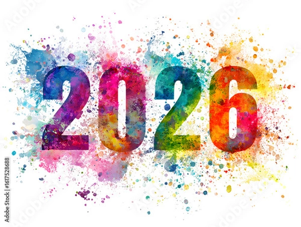 Obraz Bright watercolor painting of the year 2026 isolated on transparent background