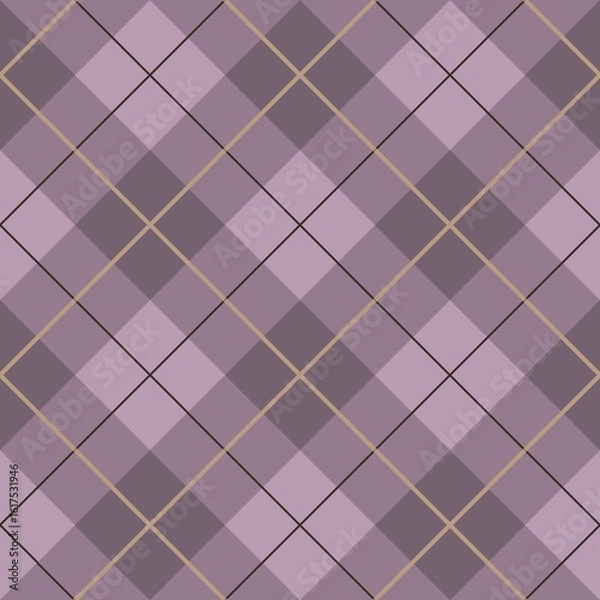 Fototapeta Geometric patterns create a plaid-like design with intersecting diagonal lines forming diamond shapes. Shades of purple and pink fill the repeating squares, offering a subtle checkerboard effect.