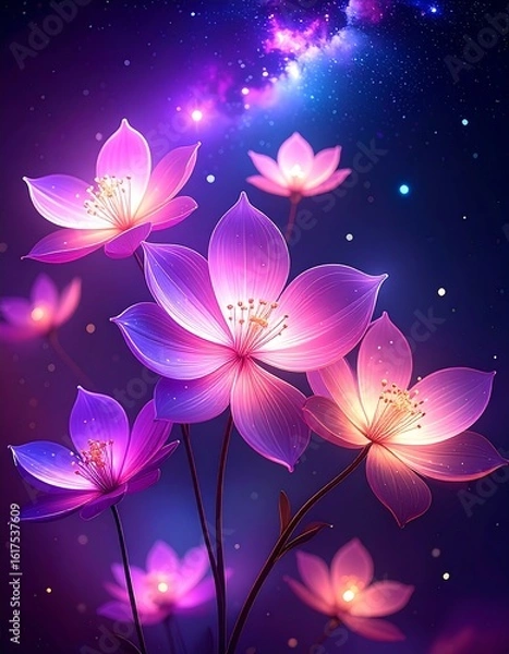 Obraz Glowing flowers in cosmic night