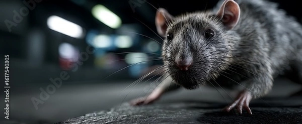 Fototapeta Curious Rat CloseUp A Detailed Portrait in an Urban with Grungy Environment.