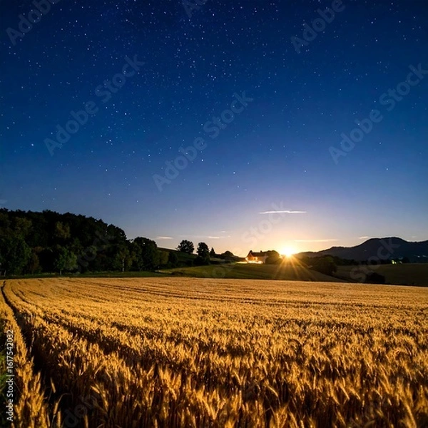 Obraz Golden field under a starry night