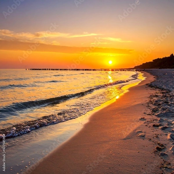 Obraz Golden sunset on a sandy beach